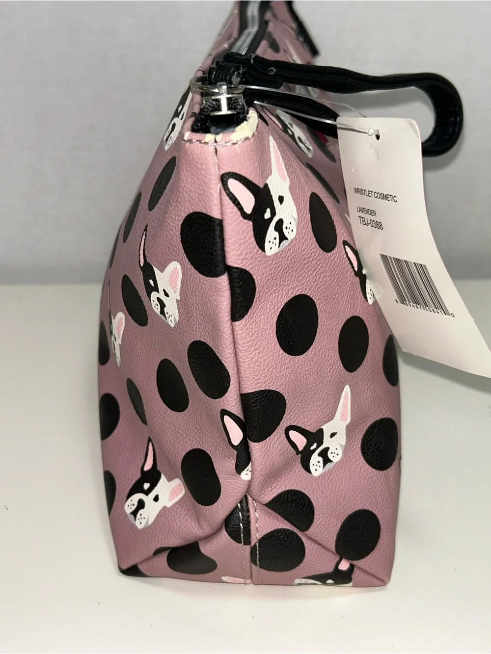 New Betsey Johnson Puppy Bulldog Zip Wristlet Cosmetic Bag HAS FLAWS